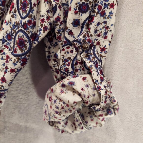 Daniel Rain Blouse womens 1x Peasant roll tab floral tie tassels silver buttons - Picture 10 of 15